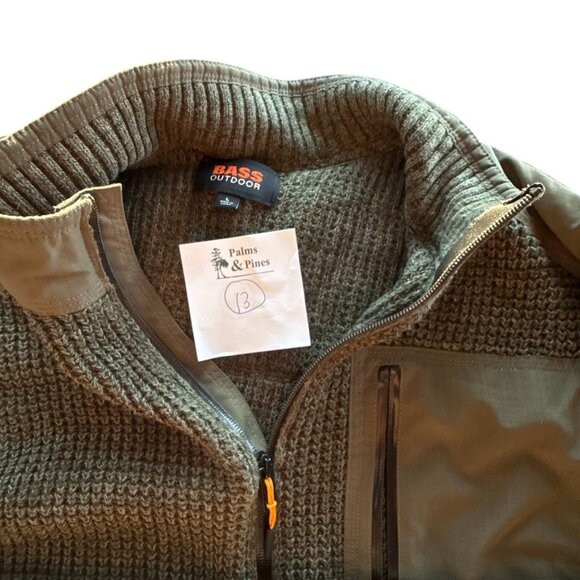 Bass Outdoor Quarter Zip Sweater Mens Large Knit Pullover Olive Green Warm - Picture 4 of 6